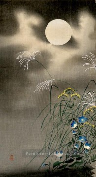  lune - Lune et fleurs bleues Ohara KOSON Shin Hanga